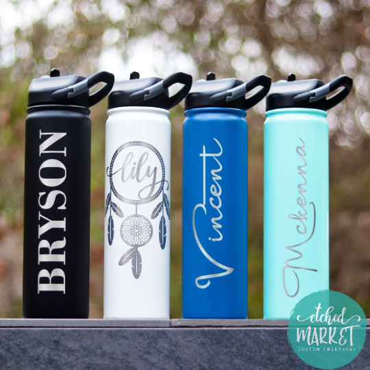 Amazing Items Personalized Water Bottle w/ Straw & Lid, 24 oz - Teal |  Custom Stainless Steel Sports Water Bottle w/ Name and Text - Double-Wall